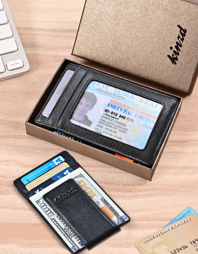 kinzd Money Clip Front Pocket Wallet Strong Magnet Slim Thin Minimalist Wallet For Men Credit Card Holder RFID Blocking Protection Black Leather - Image 5
